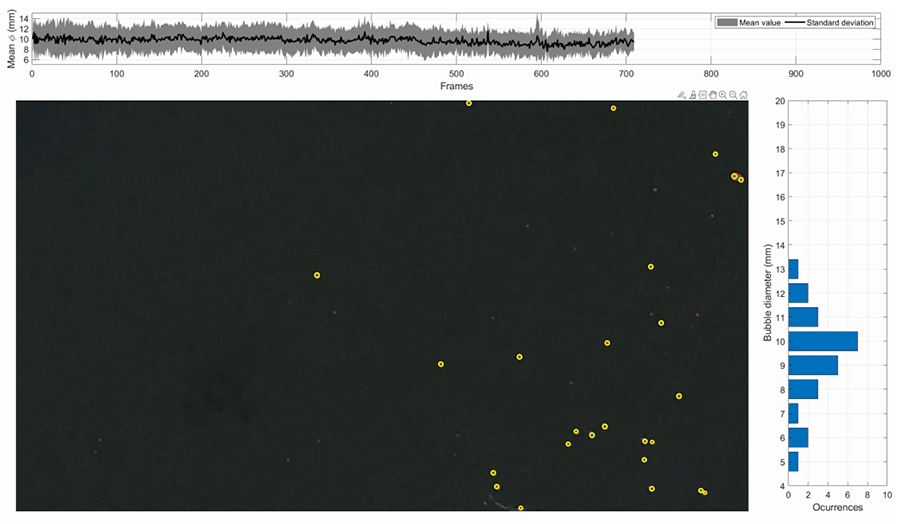 A single frame from the original footage with the region selected for the
processing highlighted in red