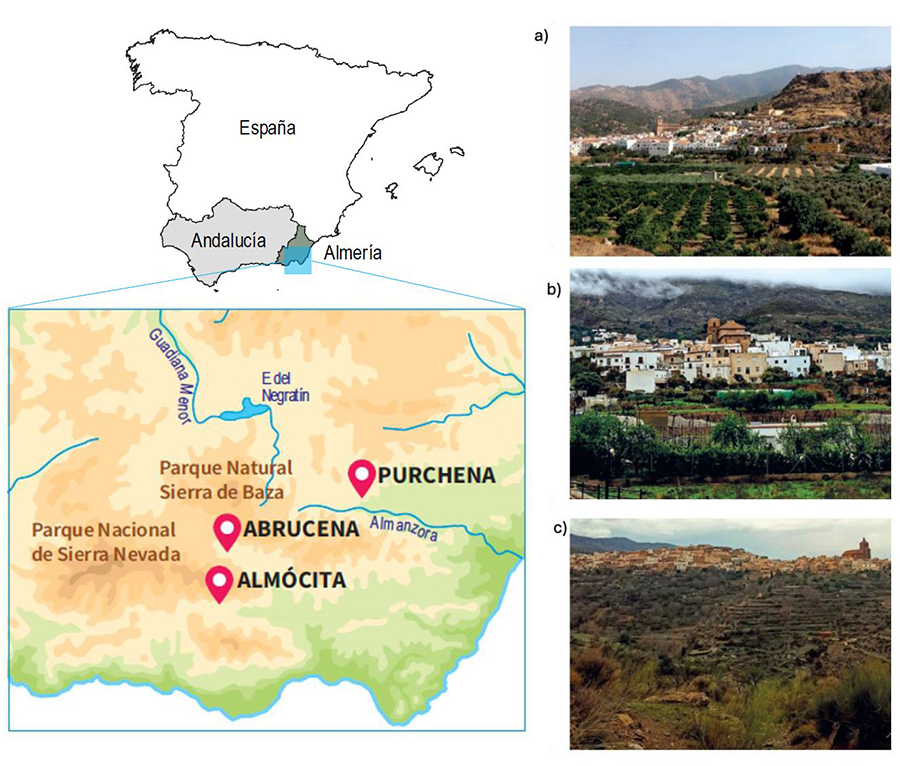  Casos de estudio: a) Purchena, b) Almócita, y c) Abrucena.